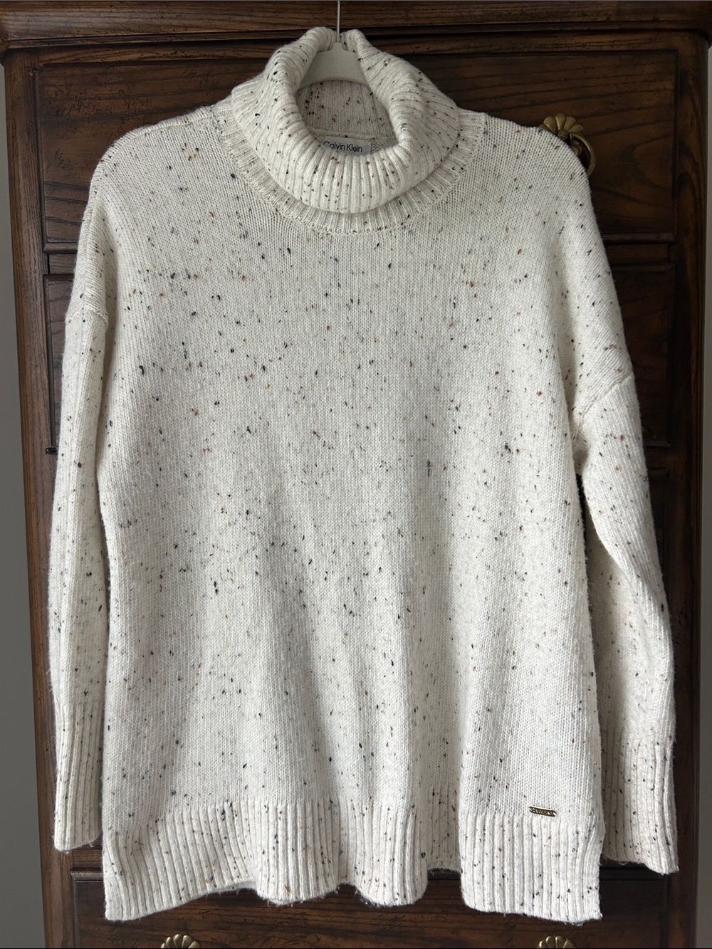 Calvin Klein Cream Speckled Cowl Neck Sweater, Size L